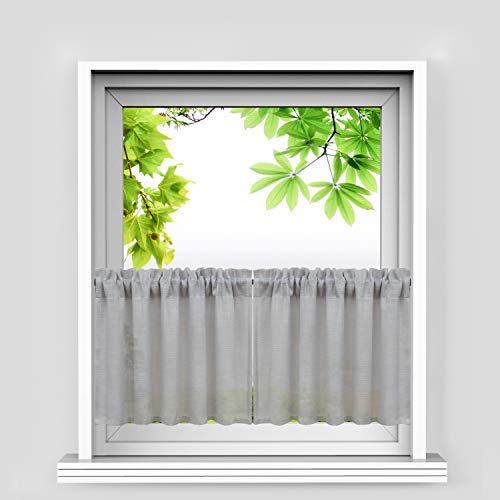 HeichkelL Leinen-Optik Scheibengardinen Halb Transparent Bistrogardine Landhausstil Kurzstores 2er Set Küche Gardinen Grau HöhexBreite 45x120cm HeichkelL Leinen-Optik Scheibengardinen Halb Transparent Bistrogardine Landhausstil Kurzstores 2er Set Küche Gardinen Grau HöhexBreite 45x120cm von HeichkelL