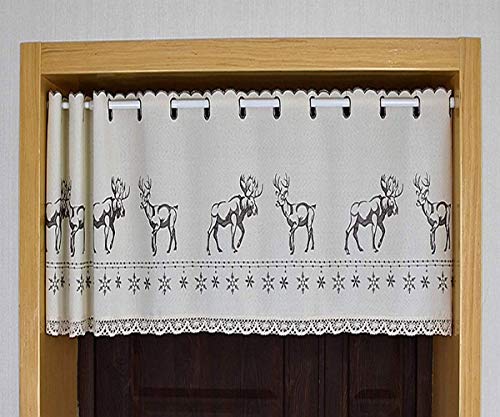 HeichkelL Scheibengardine Kurzstores 1 Stück Gardine für Küche Stangendurchzug Blickdicht Bistrogardine Elch-Muster Creme Höhe×Breite 45×150cm von HeichkelL