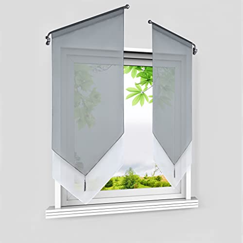 HeichkelL Scheibengardine Voile 2 Stück Bistrogardinen mit Quaste Panneaux Modern Kurzstore mit Tunnelzug Doppelschicht Kleinfenster Vorhänge Grau BxH 40x90cm*2 von HeichkelL