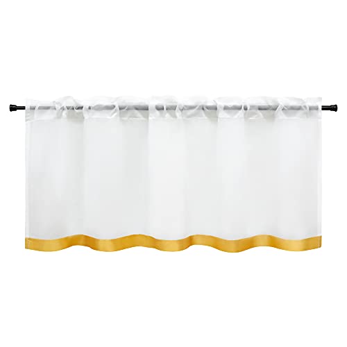 HeichkelL Scheibengardine Voile Bistrogardine mit Satinband Kurzstores Tunnelzug Gardinen Küche Vorhang aufgenähte Satinband als Bordüte Orange BxH 120x60 cm von HeichkelL