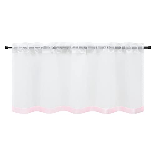 HeichkelL Scheibengardine Voile Bistrogardine mit Satinband Kurzstores Tunnelzug Gardinen Küche Vorhang aufgenähte Satinband als Bordüte Rosa BxH 120x30 cm von HeichkelL