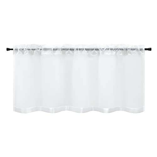 HeichkelL Scheibengardine Voile Bistrogardine mit Satinband Kurzstores Tunnelzug Gardinen Küche Vorhang aufgenähte Satinband als Bordüte Weiß BxH 140x60 cm HeichkelL Scheibengardine Voile Bistrogardine mit Satinband Kurzstores Tunnelzug Gardinen Küche Vorhang aufgenähte Satinband als Bordüte Weiß BxH 140x60 cm von HeichkelL