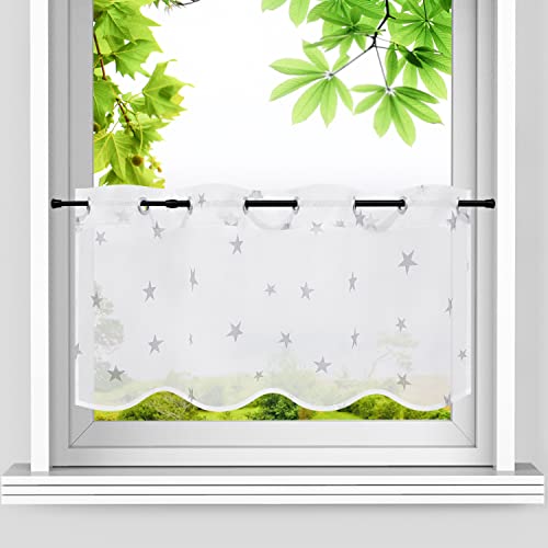 HeichkelL Scheibengardine Voile Sterne Muster Kurzstores Transparent Bistrogardine Landhausstil Kleinfenster Gardine mit Ösen Graue Sterne BreitexHöhe 90x60 cm von HeichkelL