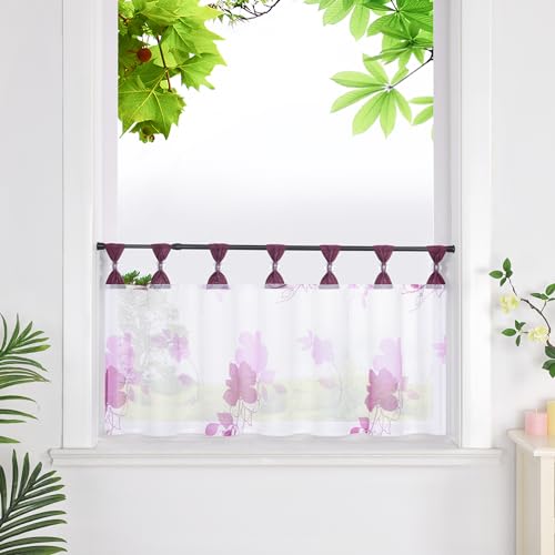 HeichkelL Scheibengardine mit Schlaufen Transparent Gardine mit Leinenoptik Kurzstores mit Blumen Landhaus Kurzvorhang Violett HxB 30x90cm HeichkelL Scheibengardine mit Schlaufen Transparent Gardine mit Leinenoptik Kurzstores mit Blumen Landhaus Kurzvorhang Violett HxB 30x90cm von HeichkelL
