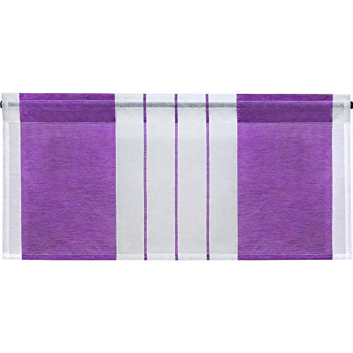 HeichkelL Scheibengardine mit Streifen-Dessinierung Halptransparente Kurzstores Tunnelzug Küche Esszimmer Bistrogardine Violett HxB 45x90 cm von HeichkelL