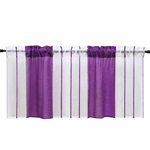 HeichkelL Scheibengardine mit Streifen-Dessinierung Halptransparente Kurzstores Tunnelzug Küche Esszimmer Bistrogardine Violett HxB 60x145 cm von HeichkelL