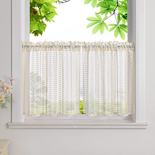 HeichkelL Scheibengardinen 2 Teilig Kurzstores mit Kräuselband Landhausstil Halbtransparente Bistrogardinen Kleinfenster Gardinen Beige Jedes Stück HxB 120x125cm von HeichkelL