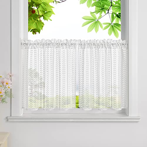 HeichkelL Scheibengardinen 2 Teilig Kurzstores mit Kräuselband Landhausstil Halbtransparente Bistrogardinen Kleinfenster Gardinen Weiß Jedes Stück HxB 90x90cm von HeichkelL