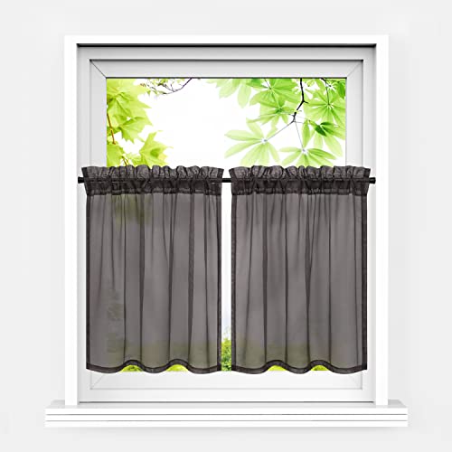 HeichkelL Scheibengardinen 2er Set Bistrogardine Voile Transparent Paarig Kurzstores Einfarbige Fensterschals Küche Vorhang Kafffee BxH 66x92 cm*2 von HeichkelL