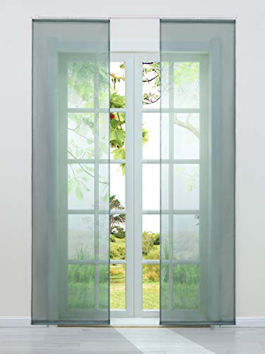 HeichkelL Schiebegardinen 2er-Set Einfarbige Flächenvorhänge Gardine Voile Halbtransparenter Schiebevorhang, Klettband und Beschwerungsstangen, Grau, Jedes Stück BxH 57x175 cm von HeichkelL
