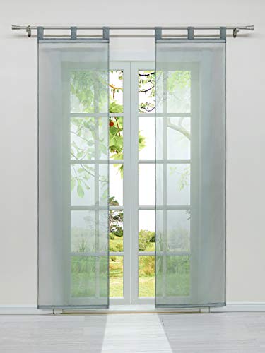 HeichkelL Schiebegardinen 2er-Set Einfarbige Flächenvorhänge mit Schlaufen Voile Halbtransparenter Schiebevorhang aus Voile, Zubehör Klettband und Beschwerungsstangen, Grau, Jedes Stück BxH 57x225 cm von HeichkelL