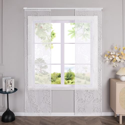 HeichkelL Schiebegardinen Ausbrenner Schiebevorhänge mit Rosen 2er Set Flächenvorhänge Transparent Gardinenschal Weiß mit Klettband BxH 57x245 cm HeichkelL Schiebegardinen Ausbrenner Schiebevorhänge mit Rosen 2er Set Flächenvorhänge Transparent Gardinenschal Weiß mit Klettband BxH 57x245 cm von HeichkelL