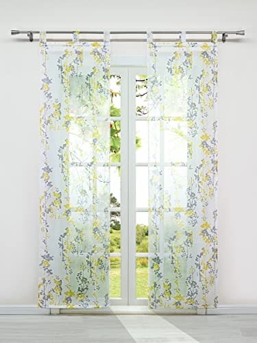 HeichkelL Schiebegardinen Schlaufen 2er Set Voile Flächenvorhang für Wohnzimmer Schiebevorhang mit Beschwerungszubehör Fensterstores Raumteiler Beerenstrauch Muster BxH 57x225 cm Gelb von HeichkelL