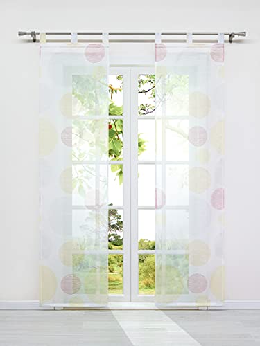 HeichkelL Schiebegardinen Schlaufen 2er Set Voile Flächenvorhang kurz Schiebevorhang für Gardinenstange inkl. Beschwerungszubehör Fensterstores Raumteiler 2 Stück BxH 57x145 cm Bunt von HeichkelL