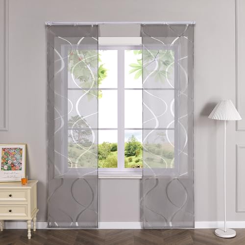HeichkelL Schiebegardinen Transparent Vorhänge 2er Set Gardinenschal Wellen Ausbrenner Flächenvorhänge Grau mit Klettband BxH 57x245 cm HeichkelL Schiebegardinen Transparent Vorhänge 2er Set Gardinenschal Wellen Ausbrenner Flächenvorhänge Grau mit Klettband BxH 57x245 cm von HeichkelL