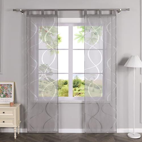 HeichkelL Schiebegardinen Transparent Vorhänge 2er Set Gardinenschal Wellen Ausbrenner Flächenvorhänge Grau mit Schlaufen BxH 57x245 cm von HeichkelL