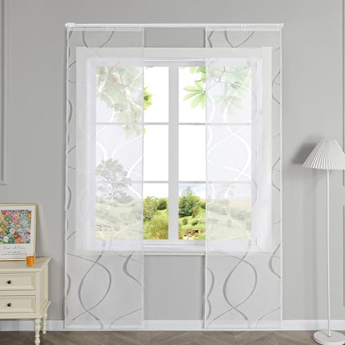 HeichkelL Schiebegardinen Transparent Vorhänge 2er Set Gardinenschal Wellen Ausbrenner Flächenvorhänge Weiß mit Klettband BxH 57x145 cm von HeichkelL