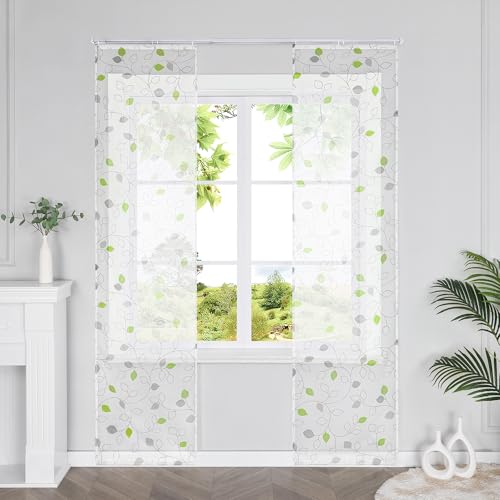 HeichkelL Schiebegardinen Transparente Gardinenschal Schiebevorhänge mit Blätter 2er Set Flächenvorhänge Landhaus Vorhänge mit Klettband Grün BxH 57x225 cm HeichkelL Schiebegardinen Transparente Gardinenschal Schiebevorhänge mit Blätter 2er Set Flächenvorhänge Landhaus Vorhänge mit Klettband Grün BxH 57x225 cm von HeichkelL