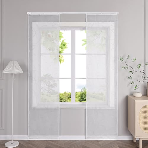 HeichkelL Schiebegardinen mit Klettband Transparent Gardinenschal 2er Set Schiebevorhänge Flächenvorhänge mit Kreise Stickerei Grau BxH 57x225 cm von HeichkelL