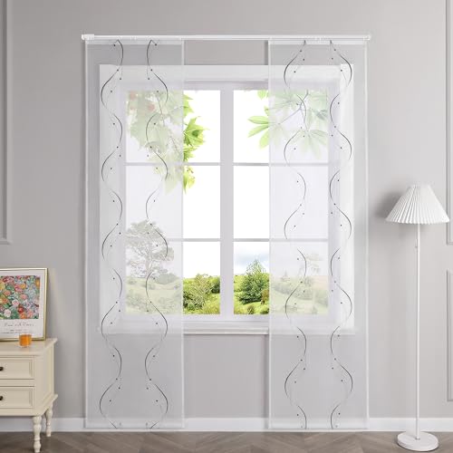 HeichkelL Schiebegardinen mit Klettband Transparent Schiebevorhänge Flächenvorhänge mit Wellen Stickerei 2er Set Gardinenschal Grau BxH 57x225 cm von HeichkelL