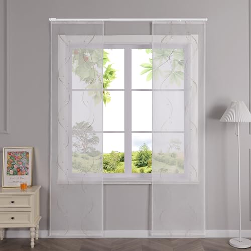 HeichkelL Schiebegardinen mit Klettband Transparent Schiebevorhänge Flächenvorhänge mit Wellen Stickerei 2er Set Gardinenschal Sand BxH 57x175 cm HeichkelL Schiebegardinen mit Klettband Transparent Schiebevorhänge Flächenvorhänge mit Wellen Stickerei 2er Set Gardinenschal Sand BxH 57x175 cm von HeichkelL