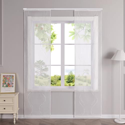 HeichkelL Schiebegardinen mit Klettband Transparent Schiebevorhänge Flächenvorhänge mit Wellen Stickerei 2er Set Gardinenschal Weiß BxH 57x145 cm HeichkelL Schiebegardinen mit Klettband Transparent Schiebevorhänge Flächenvorhänge mit Wellen Stickerei 2er Set Gardinenschal Weiß BxH 57x145 cm von HeichkelL