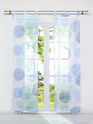 HeichkelL Schiebegardinen mit Schlaufen 2er Set Transparent Flächenvorhang Kreise Muster Schiebevorhänge inkl. Beschwerungstangen Fensterstores Bedruckt Raumteiler BxH 57x225 cm Blau von HeichkelL