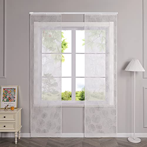 HeichkelL Schiebevorhänge 2er Set Gardinenschal Transparente Gardine Lotusblatt-Muster Ausbrenner Weiß mit Schienensystem BxH 57x245 cm HeichkelL Schiebevorhänge 2er Set Gardinenschal Transparente Gardine Lotusblatt-Muster Ausbrenner Weiß mit Schienensystem BxH 57x245 cm von HeichkelL