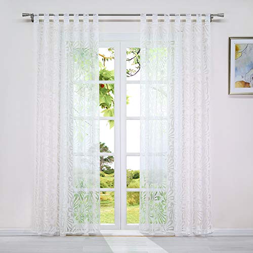 HeichkelL Transparente Gardine Ausbrenner mit Schlaufen Blumen-Muster Voile Vorhänge für Wohnzimmer Schlaufen Gardinenstores Lichtdurchlässig 1 Stück 140x145 cm (BxH) Weiß von HeichkelL