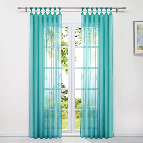HeichkelL Transparente Gardine mit Schlaufen Voile Vorhang für Wohnzimmer Unifarbe Fensterschals mit Plastikkugeln-Deko 1 Stück BreitexHöhe 140x225 cm, Blau von HeichkelL