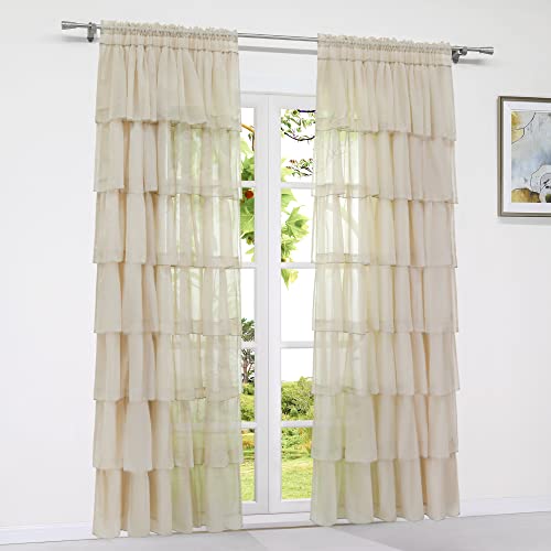 HeichkelL Tunnelzug Gardinen mit Rüsche Vorhang Voile Mehrstuftiges Design Schöner Fenster Dekoschal Durchsichtig Modern 1 Stück Breite x Höhe 140 x 220 cm Sand von HeichkelL