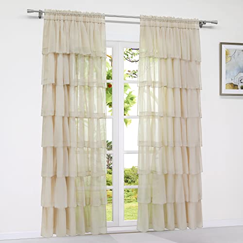 HeichkelL Tunnelzug Gardinen mit Rüsche Vorhang Voile Mehrstuftiges Design Schöner Fenster Dekoschal Durchsichtig Modern 1 Stück Breite x Höhe 140 x 245 cm Sand von HeichkelL