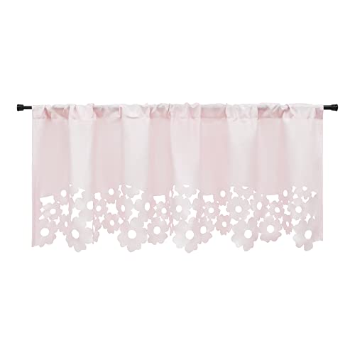 HeichkelL Tunnelzug Scheibengardine mit Lasercut Blumen Küche Vorhang Bistrogardine Kurzstores Halbtransparent Rosa 1 Stück BxH 120x45 cm von HeichkelL