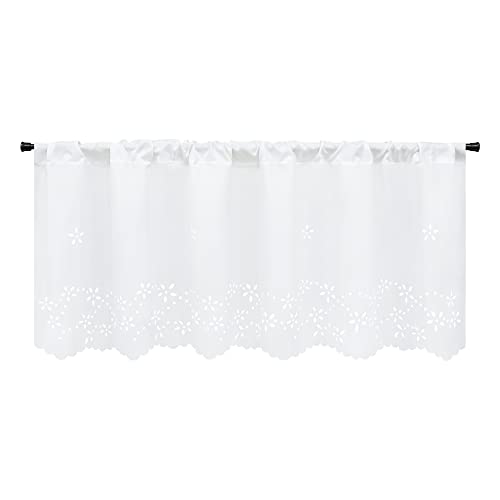 HeichkelL Tunnelzug Scheibengardine mit Lasercut Blumen Küche Vorhang Bistrogardine Kurzstores Halbtransparent Weiß 1 Stück BxH 120x60 cm von HeichkelL