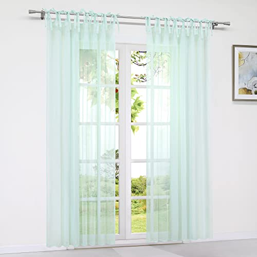 HeichkelL Unifarbige Gardine Transparent Vorhang für Wohnzimmer Schlaufenschal Fensterstores mit Schleife Gardinen Leinen Optik 1 Stück Grün BxH 140x225 cm von HeichkelL