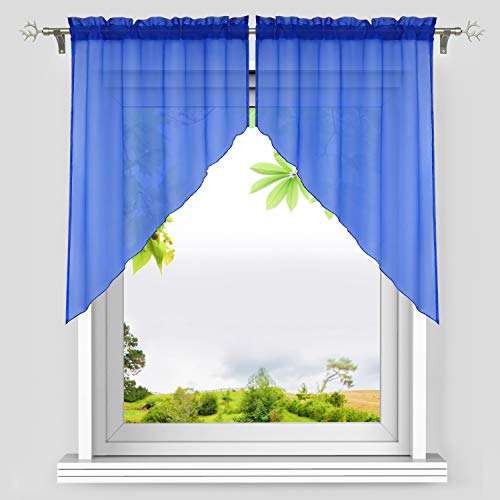 HeichkelL Voile Scheibengardine 2-Teilige Kleinfenster Gardine mit Tunnelzug Bogen Kurzstores Küchengardinen leichte Qualität Saphirblau BxH 71x91 cm (Jedes Stück) von HeichkelL