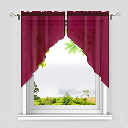 HeichkelL Voile Scheibengardine 2-Teilige Kleinfenster Gardine mit Tunnelzug Bogen Kurzstores Küchengardinen leichte Qualität Weinrot BxH 71x91 cm (Jedes Stück) von HeichkelL