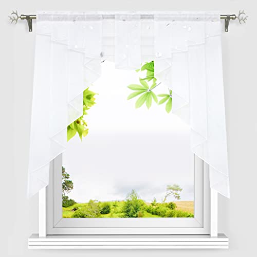 HeichkelL Voile Scheibengardine Modern Kurzstores mit Tunnelzug Kleinfenster Gardine Volant Silbrige Kreise Muster BxH 120x145 cm HeichkelL Voile Scheibengardine Modern Kurzstores mit Tunnelzug Kleinfenster Gardine Volant Silbrige Kreise Muster BxH 120x145 cm von HeichkelL