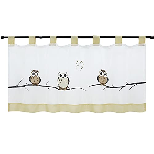HeichkelL Voile Scheibengardine mit Schlaufen Eule Msuter Transparent Kurzstore Fenster Bistrogardinen Sand BxH 90x45 cm von HeichkelL
