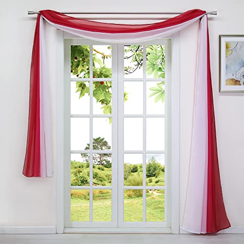 HeichkelL Voile Transparent Querbehang Freihandbogen Gardine Farbverlauf Vorhang Dekoschals Bindegardine für Wohnzimmer Party Bühnendeko BxL 140x400cm, Rot von HeichkelL