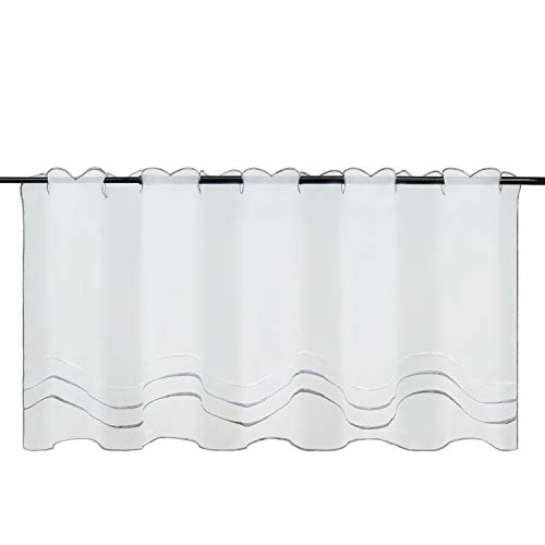 HeichkelL Voile Transparente Scheibengardine weiße Kurzstores mit Stangendurchzug Bestickte Bistrogardine Gardine Küche Weiß BxH 120x60cm von HeichkelL