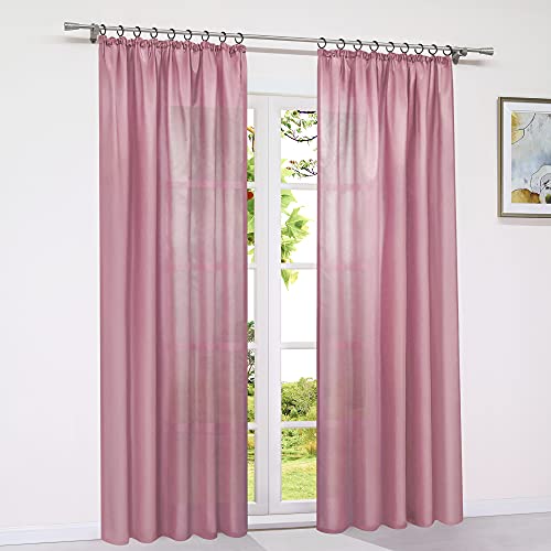 HeichkelL Vorhänge Unifarbig mit Kräuselband Gardine Halbtransparent Dekoschals Wohnzimmer 1 Stück Fenstervorhang Kräuselband Rosa BxH 140x245 cm von HeichkelL