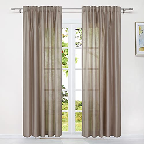 HeichkelL Vorhänge Unifarbig mit Tunnelband Gardine Halbtransparent Dekoschals Wohnzimmer 1 Stück Fenstervorhang Tunnelzug Braun BxH 140x245 cm von HeichkelL