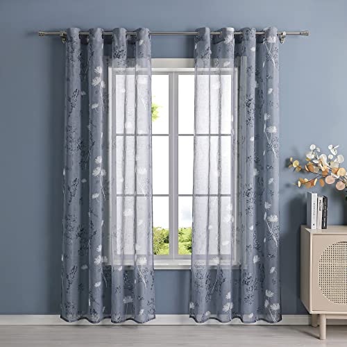 HeichkelL Vorhang Transparent Leinenoptik Ösen Gardine Löwenzahn Druck Dekoschals 1 Stück Fenstergardine Grau BxH 140x145 cm von HeichkelL