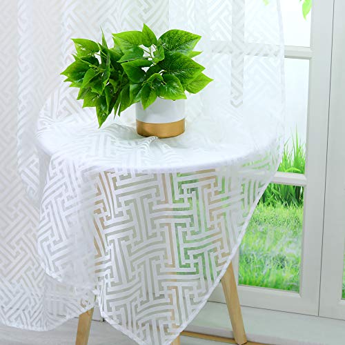 HeichkelL Weiße Gardine mit Kräuselband »T« Voile Ausbrenner Vorhang für Schlafzimmer T-Struktur Ausbrenner Fensterschals 1 Stück H x B 145 cm x 140 cm HeichkelL Weiße Gardine mit Kräuselband »T« Voile Ausbrenner Vorhang für Schlafzimmer T-Struktur Ausbrenner Fensterschals 1 Stück H x B 145 cm x 140 cm von HeichkelL