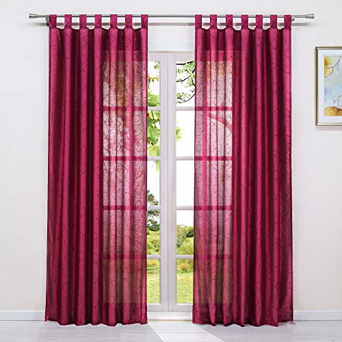 HeichkelL 1 Stück Halbtransparente Gardine mit Schlaufen Blickdichte Vorhänge für Schlafzimmer Fenster Dekoschals Jacquard Blättermuster BxH 140x145 cm Rot von HeichkelL