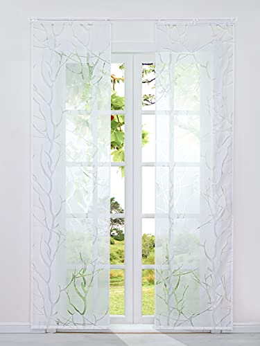 HeichkelL 2er Schiebegardinen Ausbrenner Modern Flächenvorhänge mit Klettband Transparente Fensterstores Äste Muster Dekoschals inkl. Beschwerungsstäben Weiß BxH 57x145 cm von HeichkelL