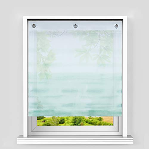 Heichkell Farbverlauf Rafrollo mit U-Haken in Küche Transparente Raffgardine ohne Bohren Fensterschal mit Verlaufenfarben-Muster Grün BxH 80x140cm von HeichkelL