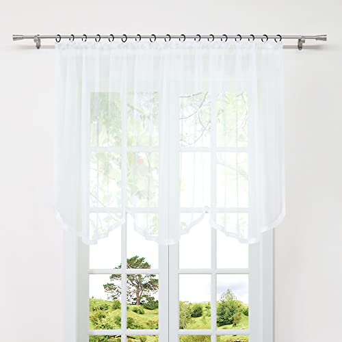 HeichkelL Gardine mit Kräuselband Scheibengardinen Küche Bistrogardine Transparent Stores Voile Vorhang mit Satinband HöhexBreite 100x400cm Weiß von HeichkelL