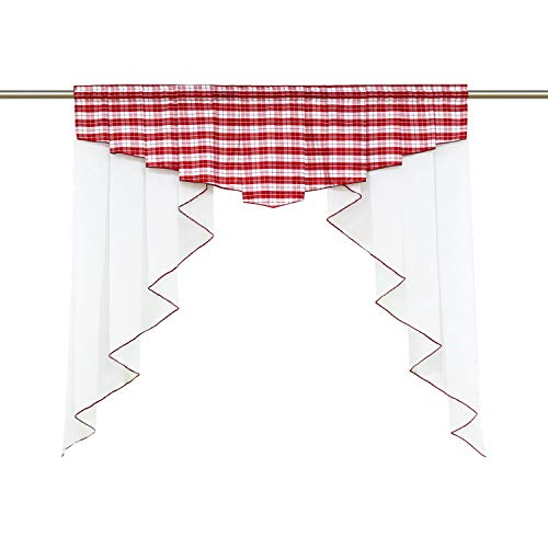 Heichkell Karierte Scheibengardine mit Tunnelzug Fensterbild in M-Bogenform Amerikanische landliche Raffgardine mit Kräuselband Vorhang Kariert Rot BxH 120x125cm von HeichkelL